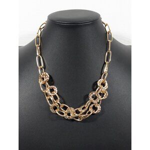 CATO C1946 Gold Tone Hammered Round Disc Oval Chain Layered Necklace 21 in